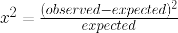 confidence equation x^{2} = \frac{(observed - expected)^{2}}{expected}