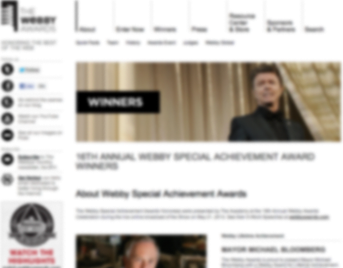 Webby Awards Homepage Blurred