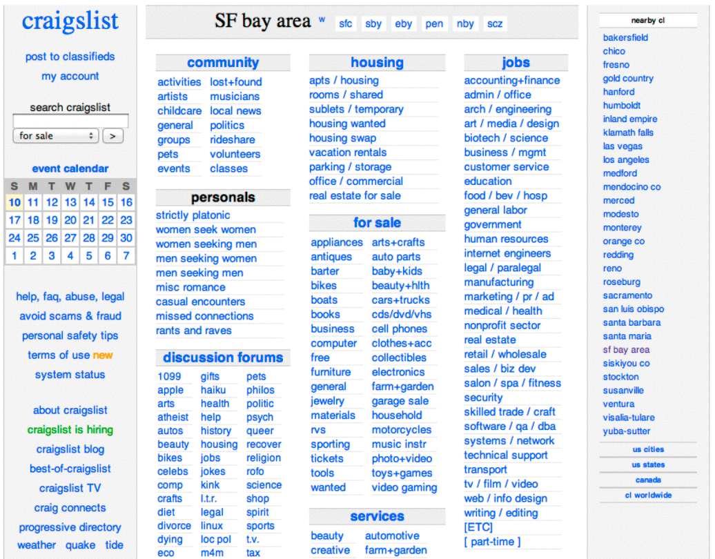 Craigslist Homepage