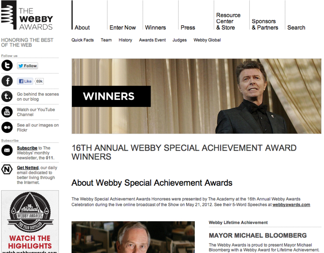 Webby Awards Homepage