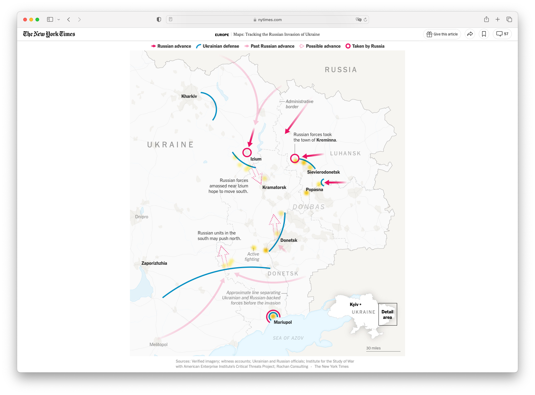 Ukraine Map by The New York Times